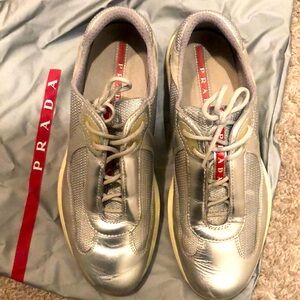 Prada metallic Silver sneakers